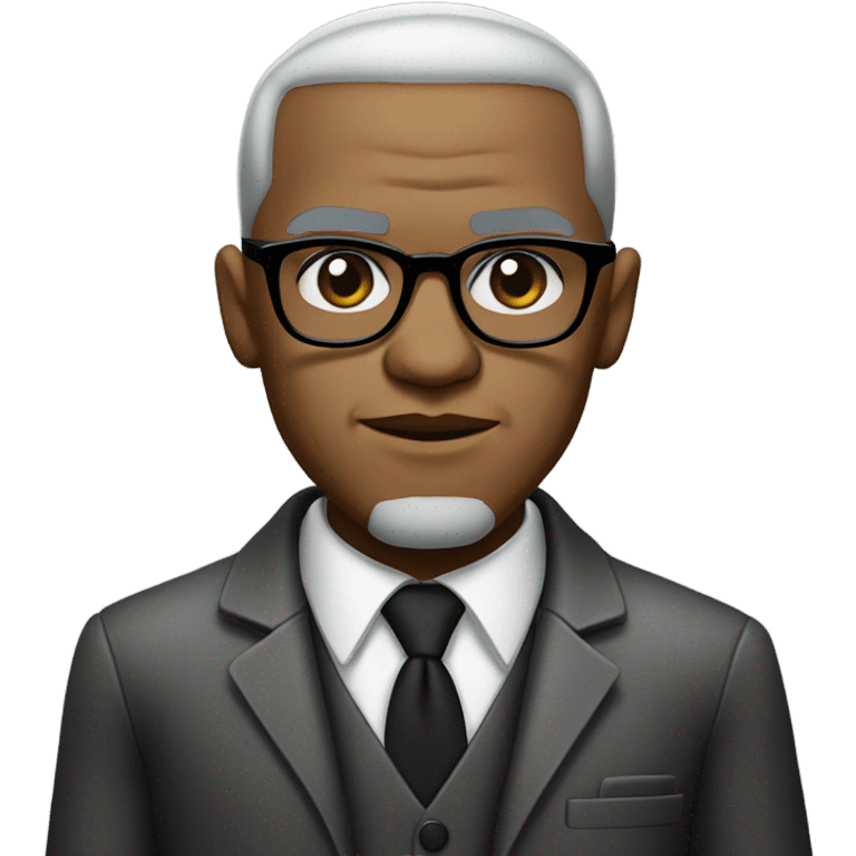 Malcolm x  with small round face and suit and glasses and buzz cut and small black eyes and small gray beard and small black eyes and wrinkled forehead emoji