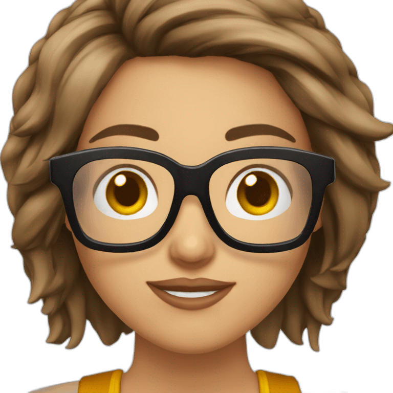 Mujer pelo color marrón corte bob , gafas emoji