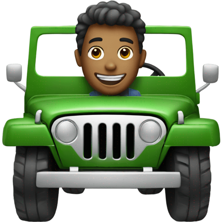 Happy guy driving green jeep emoji