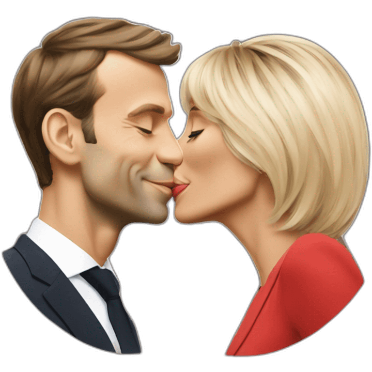 Emmanuel Macron and Brigitte Macron kissing emoji