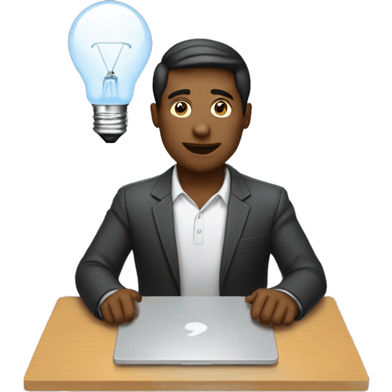 man with laptop and light bulb above head emoji