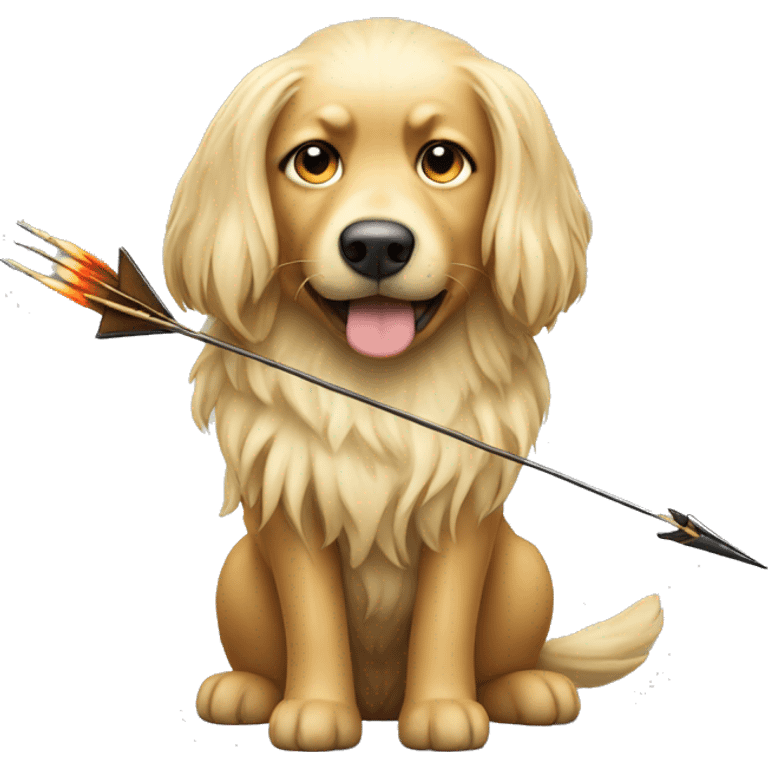 Long hair blonde dog shooting an arrow emoji