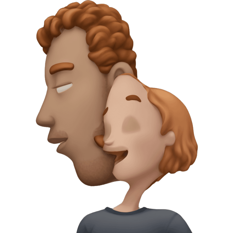 White guy with brown hair kissing curvy redhead emoji