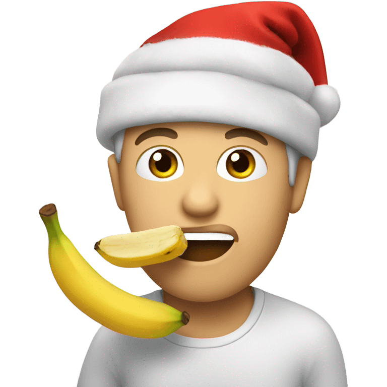 man eating a banana wearing a christmas hat emoji