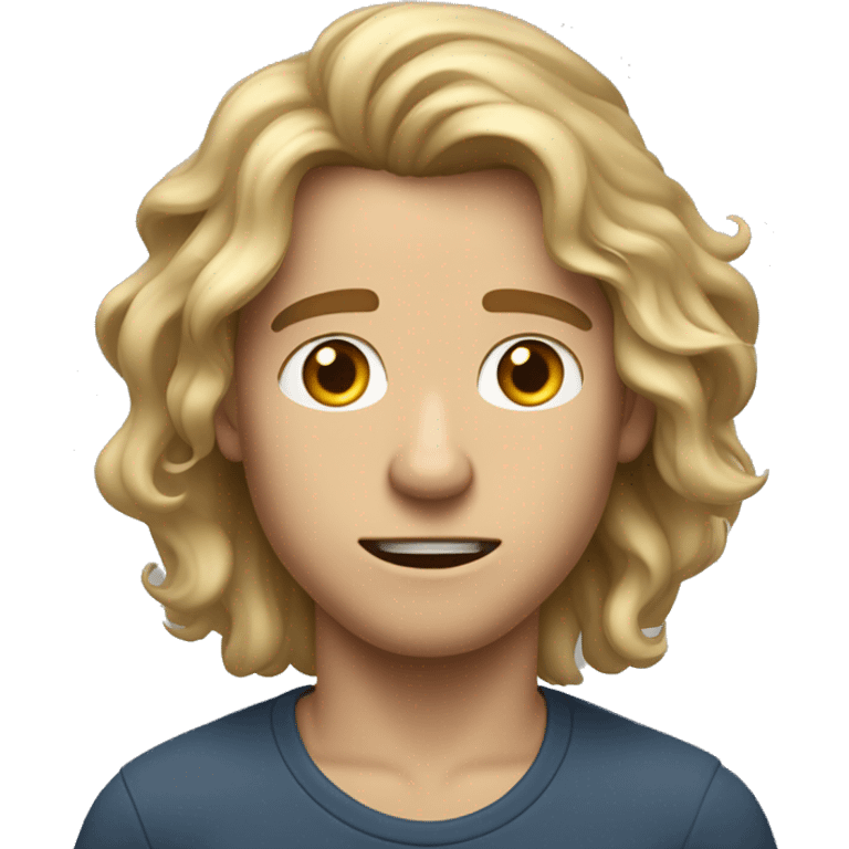 A handsome young man with long, wavy dirty-blonde hair cascading down past his shoulders, his face contorted in a look of utter shock emoji