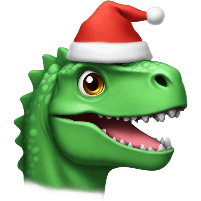 Dinosaur wearing Christmas hat emoji