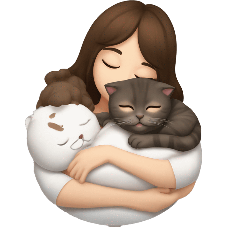 Scottish fold dark brown kitty sleeping on brunette white girl's lap emoji