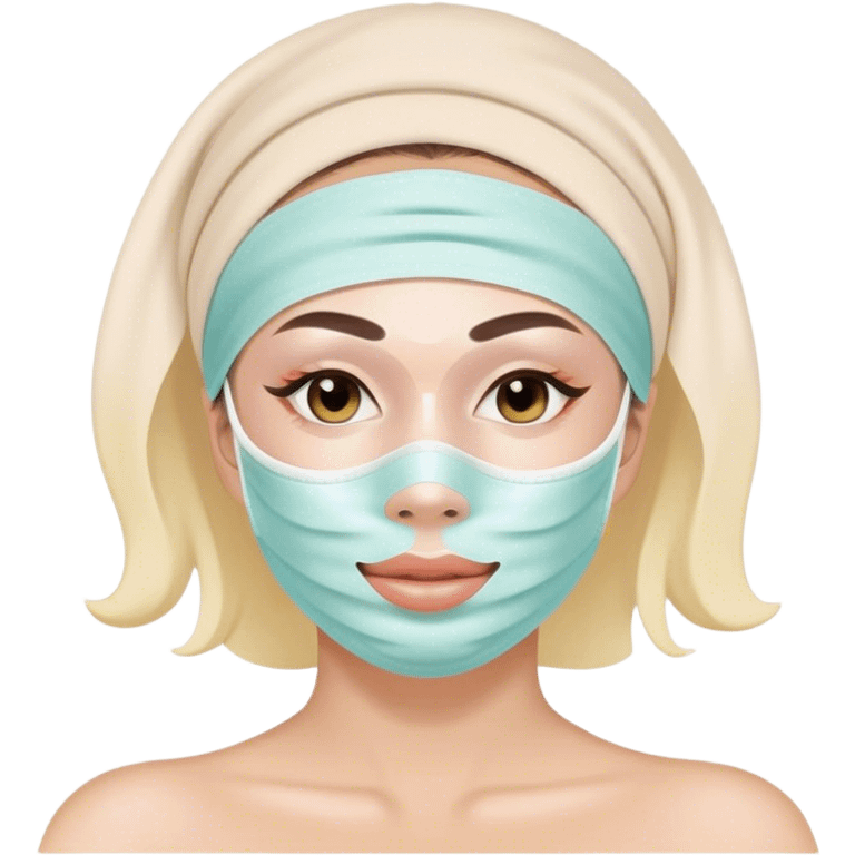 Lady with pastel face mask spa beauty full face relaxing emoji