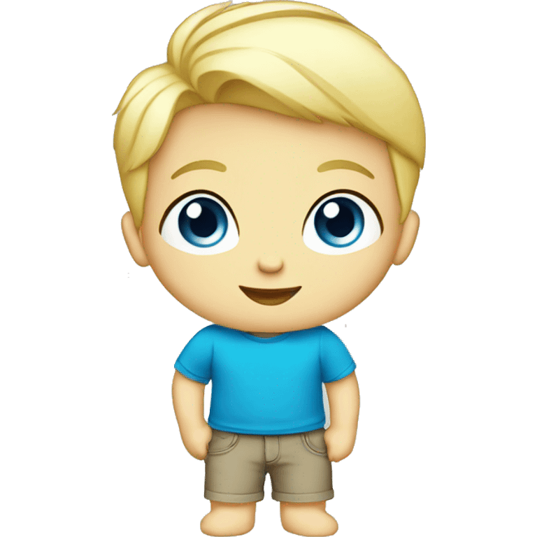 Boy blonde toddler full body blue eyes t shirst emoji