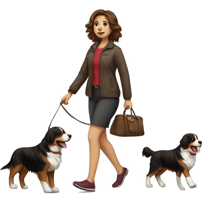 brown-haired-woman-walking-bernese-dog emoji