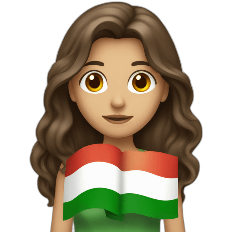 long haired brunette with brown eyes waving bulgarian flag emoji