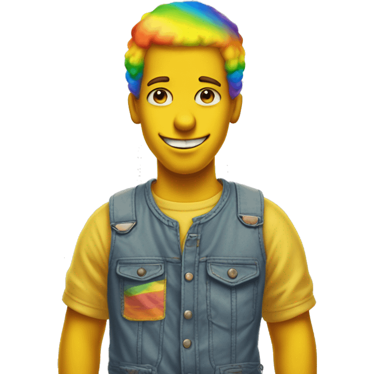 Boy with rainbow eyes and rainbow hair in simpsons yellow color skin  emoji