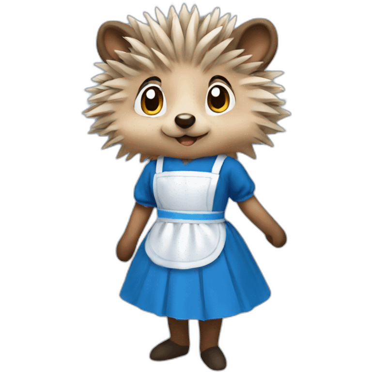 Hedgehog wearing a blue maid dress with a black bow and apron emoji