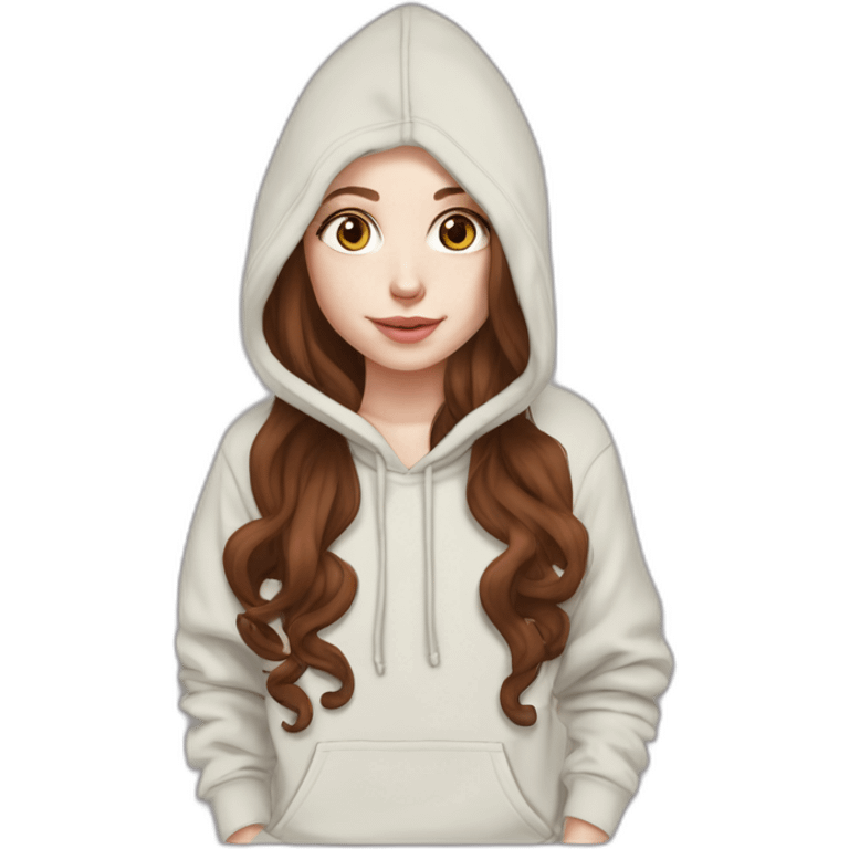 pale skin and long marron hair and huzlenuts eyes girl hoodie emoji