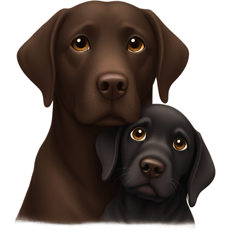 Chocolate Labrador cuddling a black Labrador  emoji