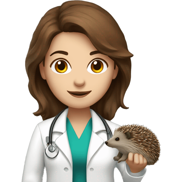 A female doctor with brown hair in a white coat with a hedgehog on her shoulder emoji