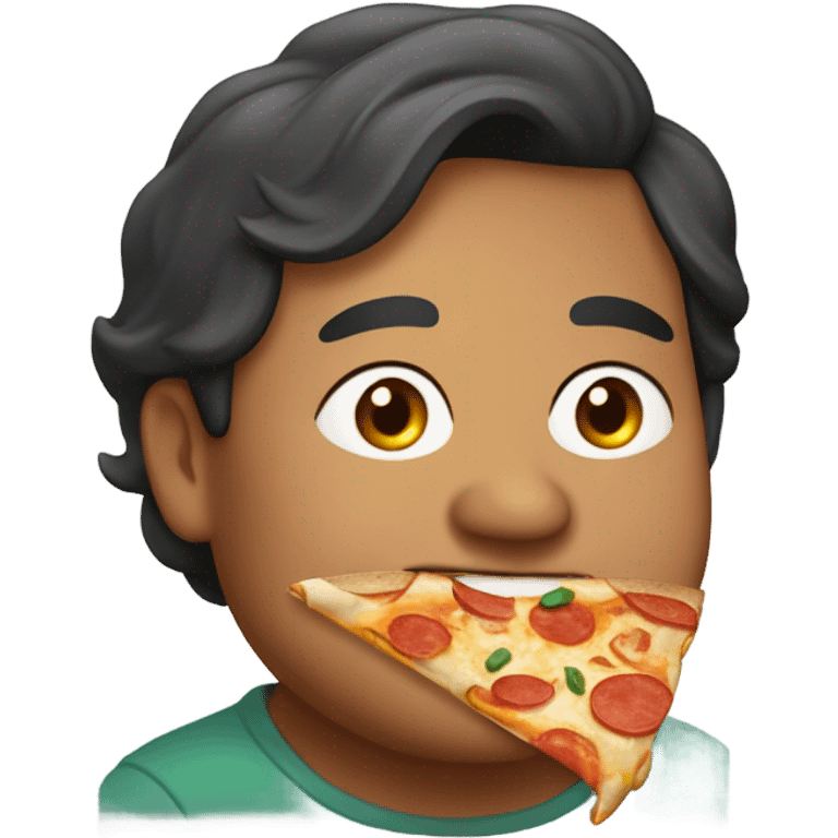 Fat Cambodian guy with middle part eating pizza emoji