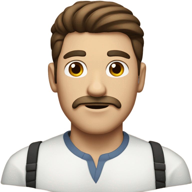 Guy brown hair, fade hair, white mustache, thick eyebrows  emoji