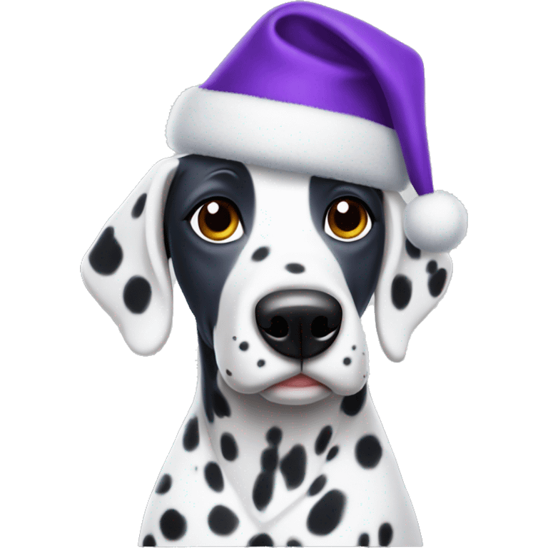 Dalmatian wearing purple Christmas hat emoji