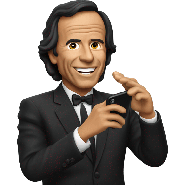 Julio Iglesias hablando con un iphone emoji