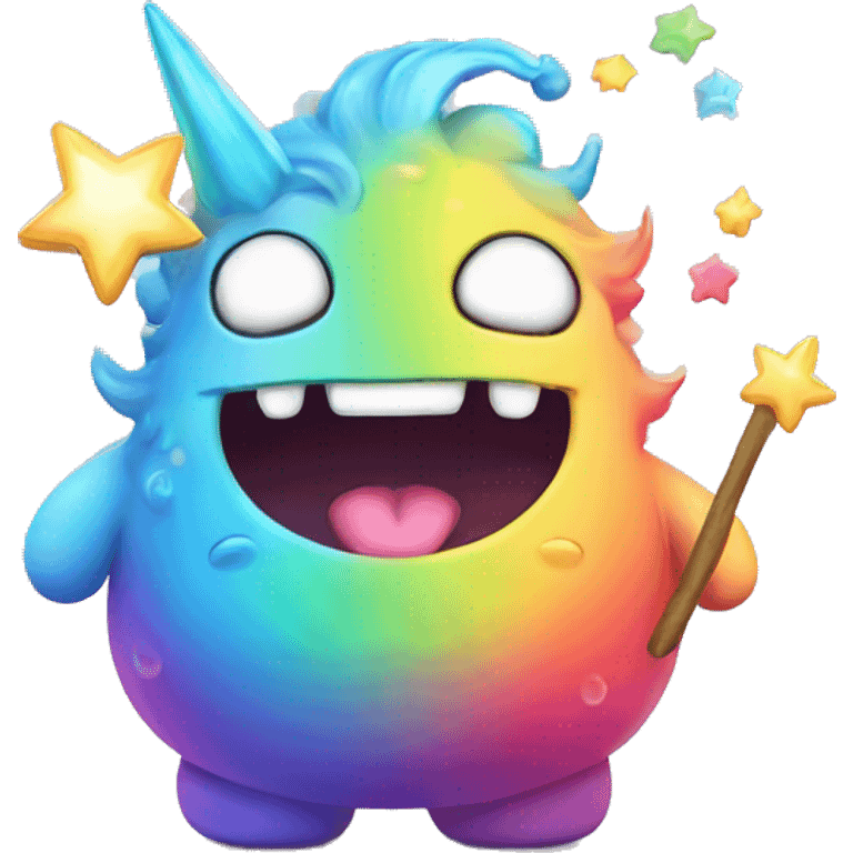 Kawaii derpy fat rainbow monster with magic wand  emoji