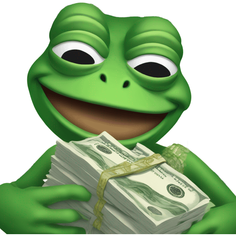 pepe the frog holding up a stack of dollar bills emoji