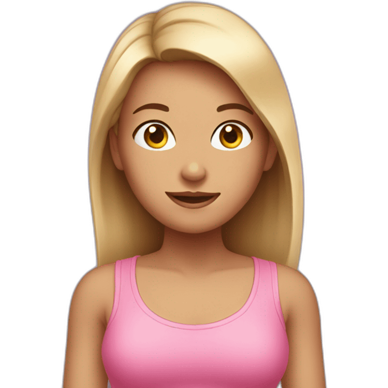 girl wearing a pink top holding a phone emoji