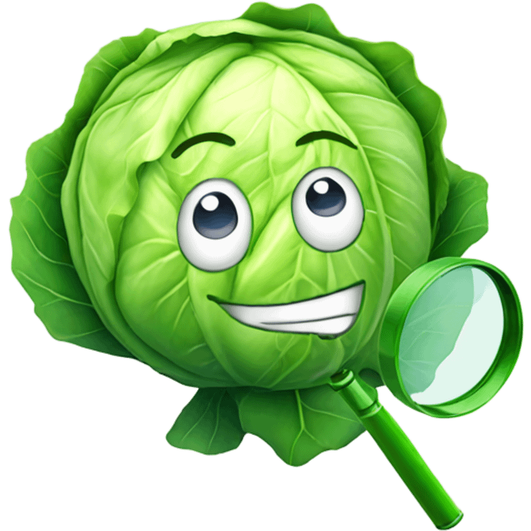 smiling cabbage hold magnifying glass emoji