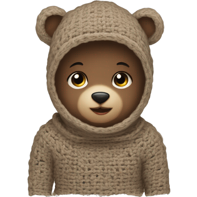 Baby Bear wearing a crochet balaclava emoji