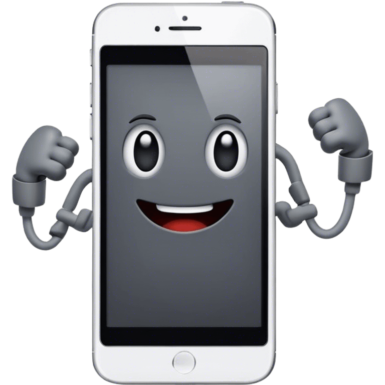 a mobile Phone with arms to the side of the phone flexing emoji