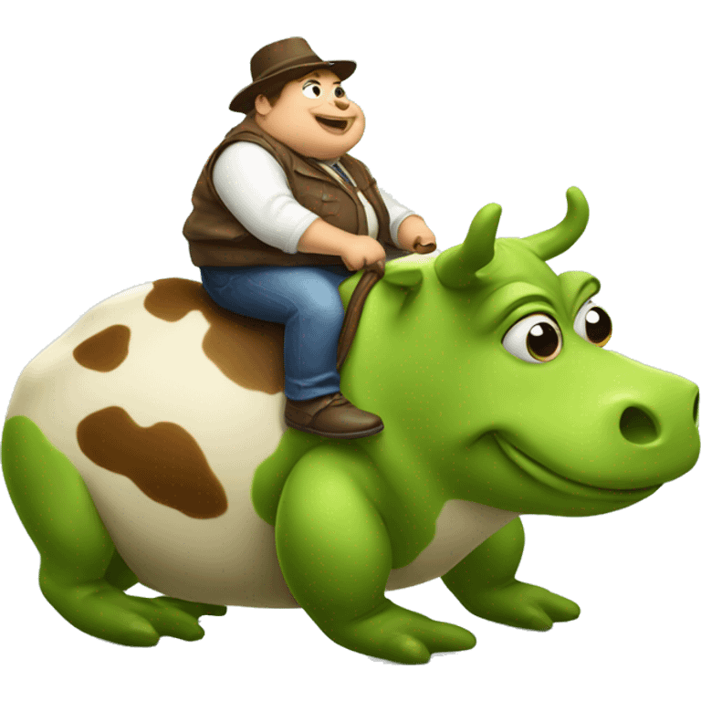 A fat cow riding a frog  emoji