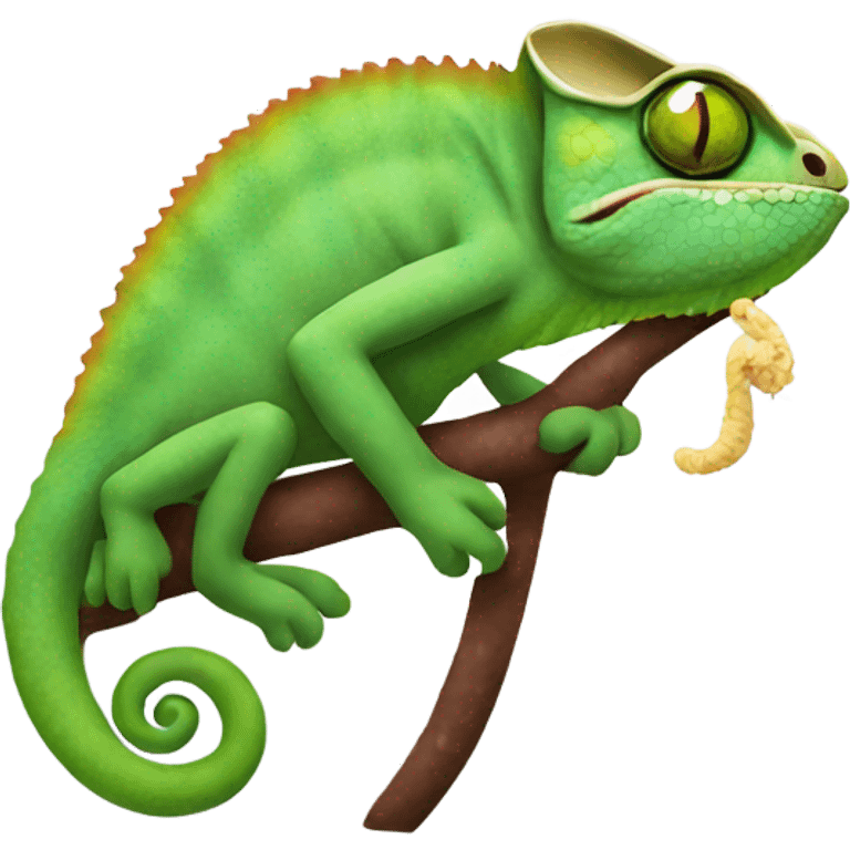 Chameleon eating worm emoji