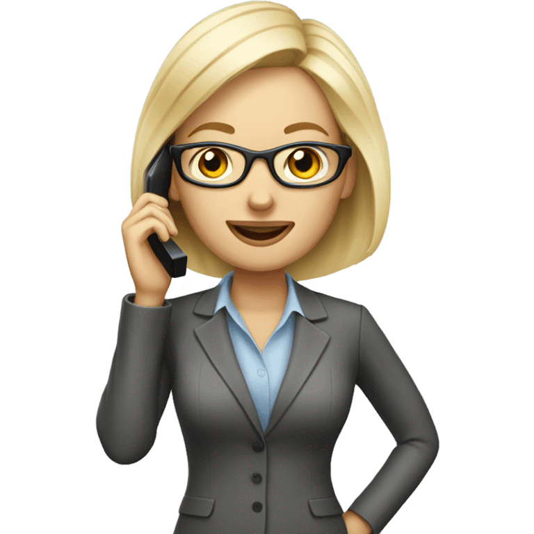 Blonde pale businesswoman wearing glasses talking on her cell phone emoji