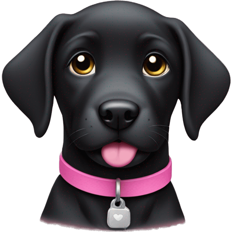 Black lab puppy with a pink collar emoji