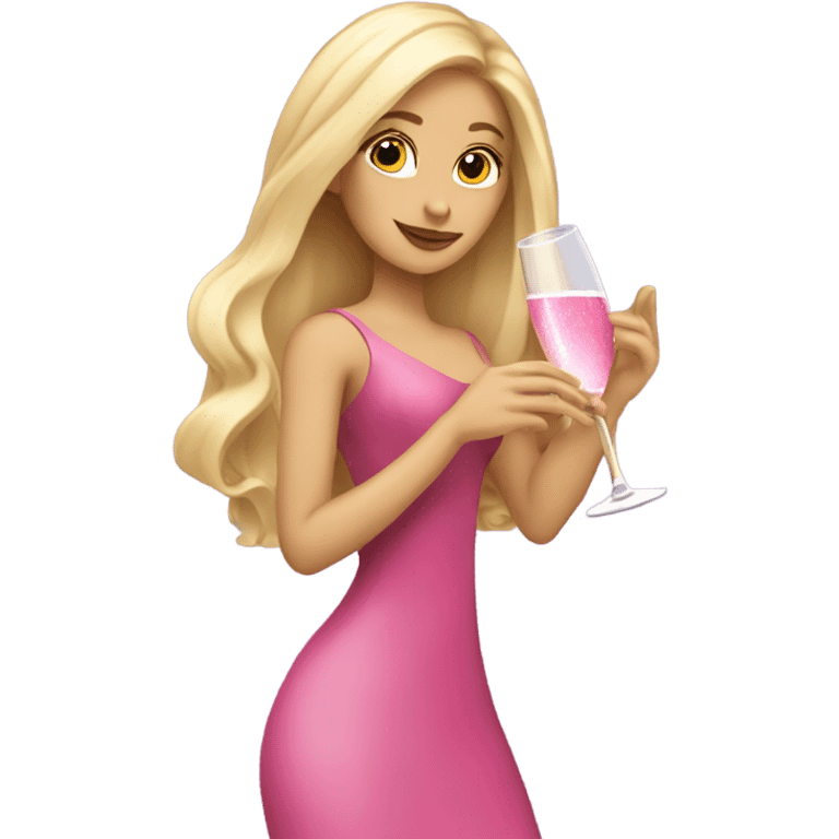 Pretty blonde lady with long hair drinking pink champagne emoji