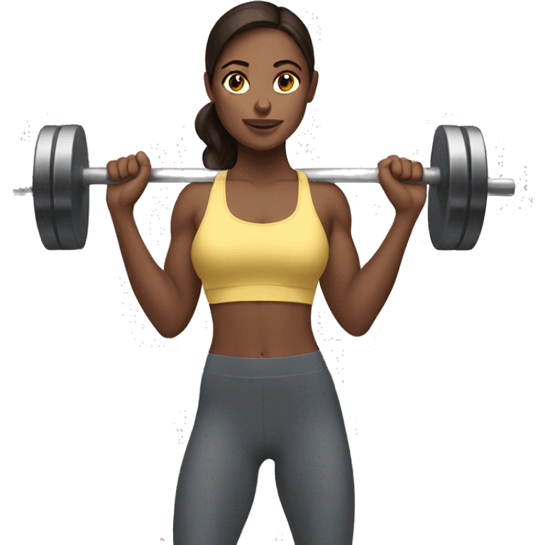 Brunette girl at the gym lifting weights emoji