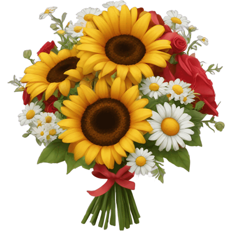 Sunflowers and daisy bouquet with roses emoji