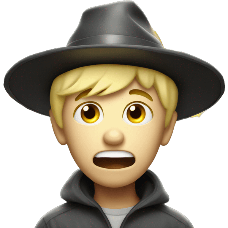 blond boy with hat scared Flashlight in hand spooky halloween emoji