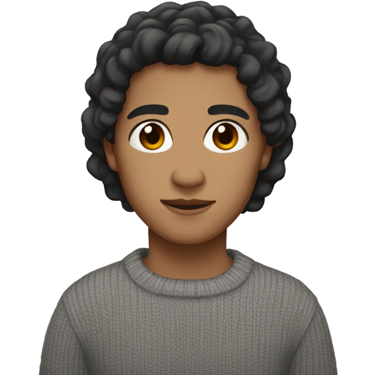 Black hair with dark brown eyes in grey sweater with light brown skin  emoji