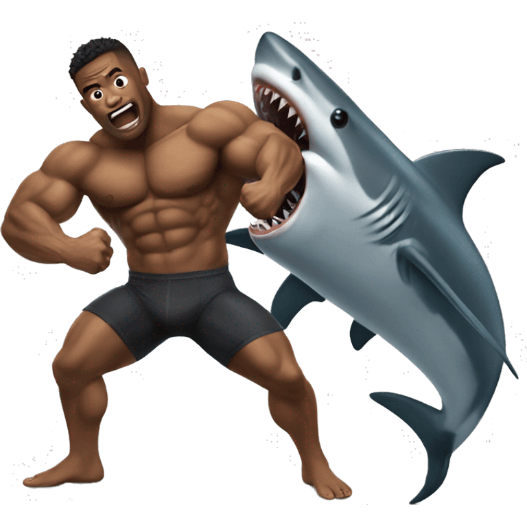 Bodybuilder fighting shark emoji