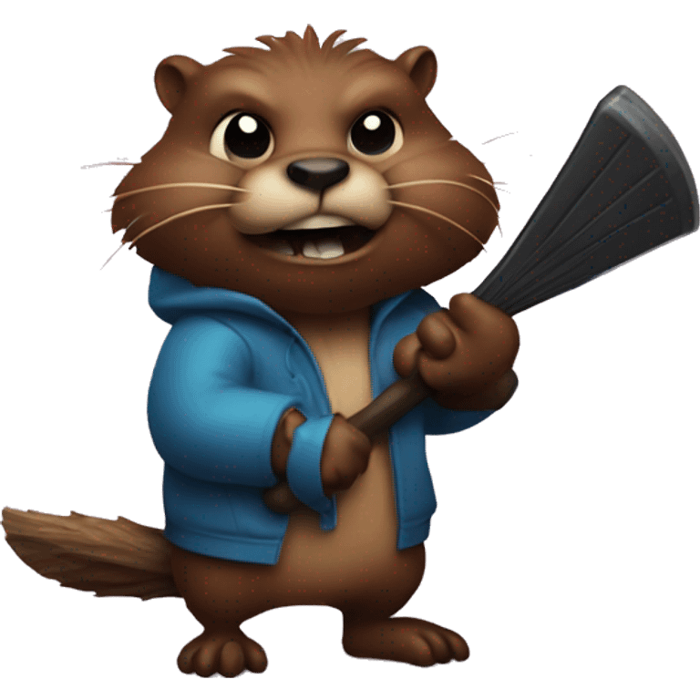 An evil beaver with a bat in his hands emoji