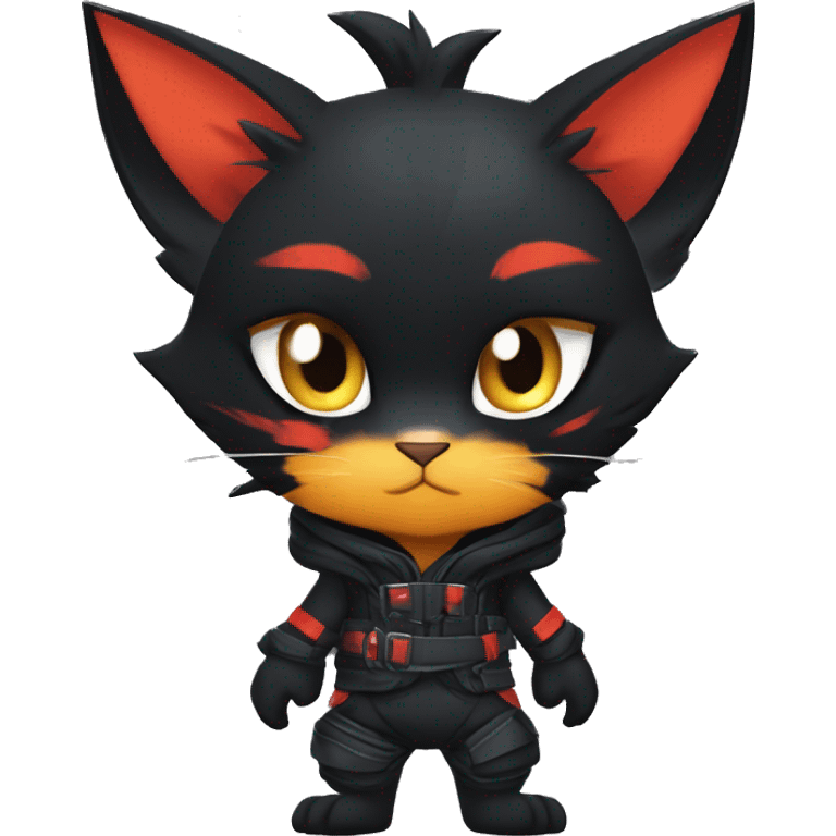 Edgy Shy Anthro Ninja boyish cool pretty dark black Litten-Pokémon-cat-fursona-animal techwear emoji