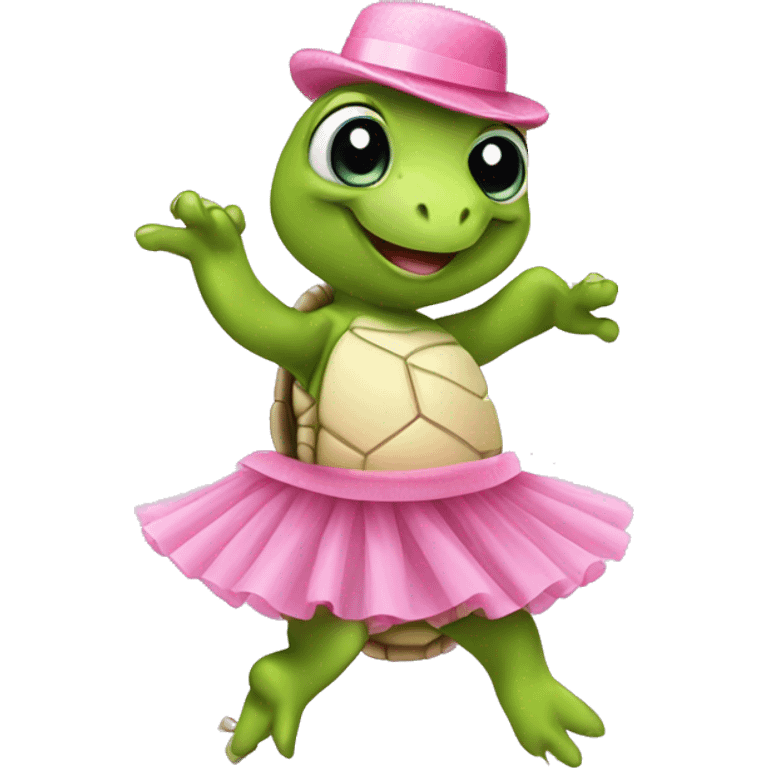 tap dancing turtle in a pink tutu emoji