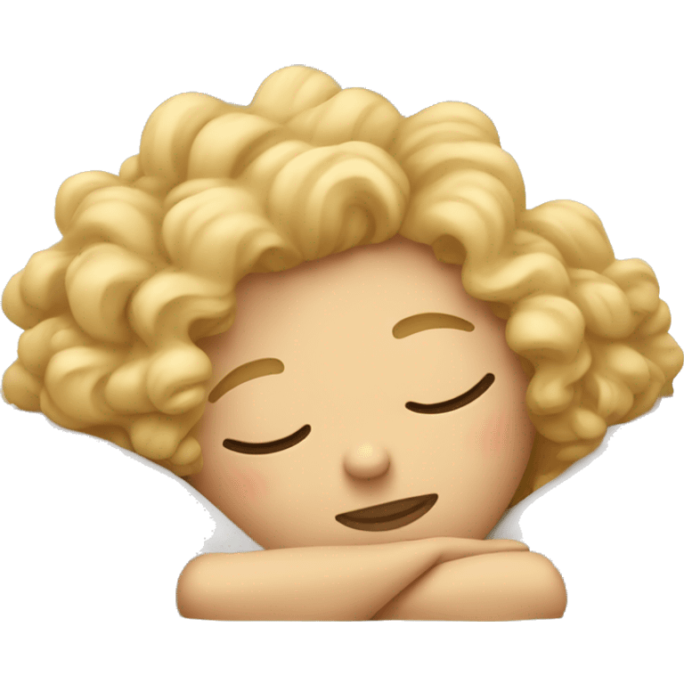 Blond curly girl sleeping in bed  emoji