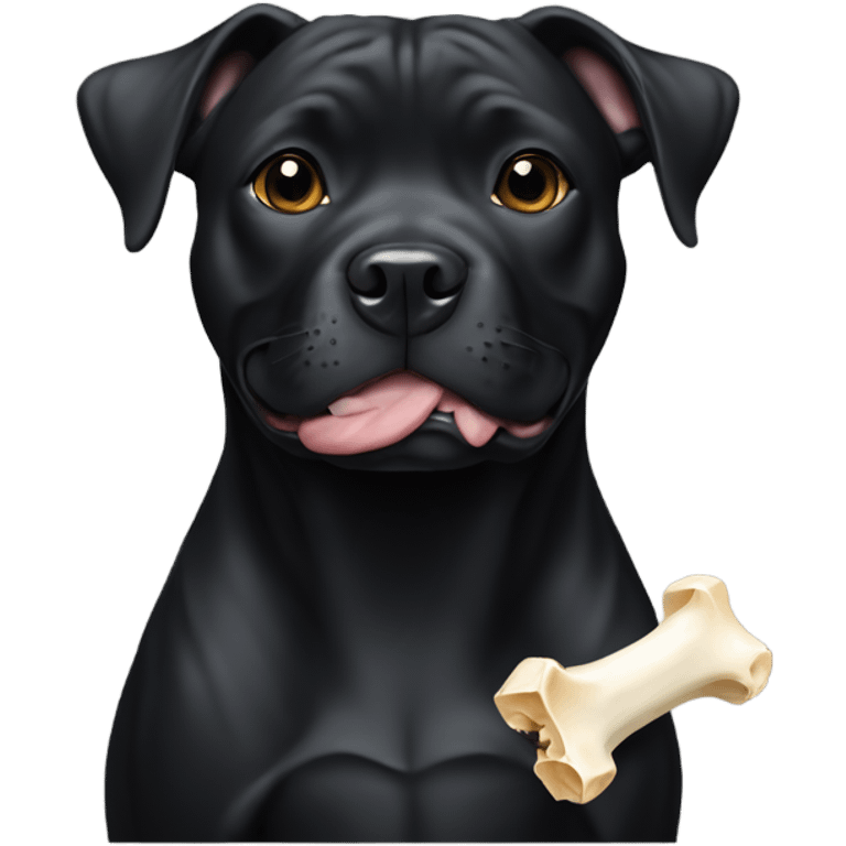 Black staffordshire bull terrier with bone emoji