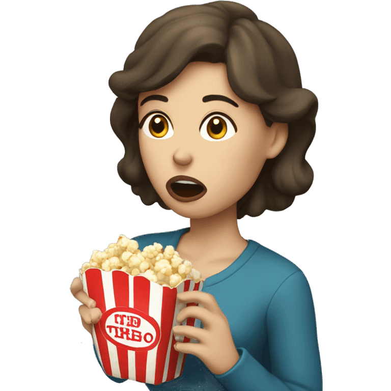 White brunette woman putting popcorn in her mouth emoji