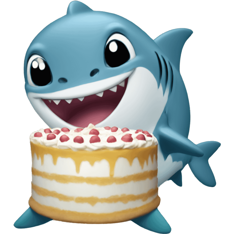 A baby shark holding a cake emoji