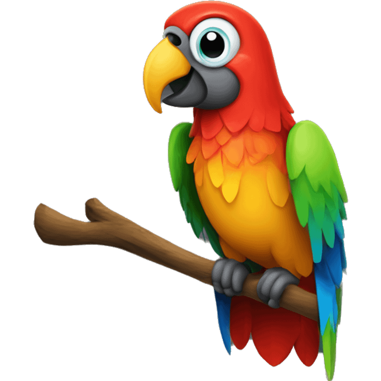 The image features a colorful parrot with blue, green, yellow, red, and orange feathers, perched on a wooden stick, against a black background.






 emoji