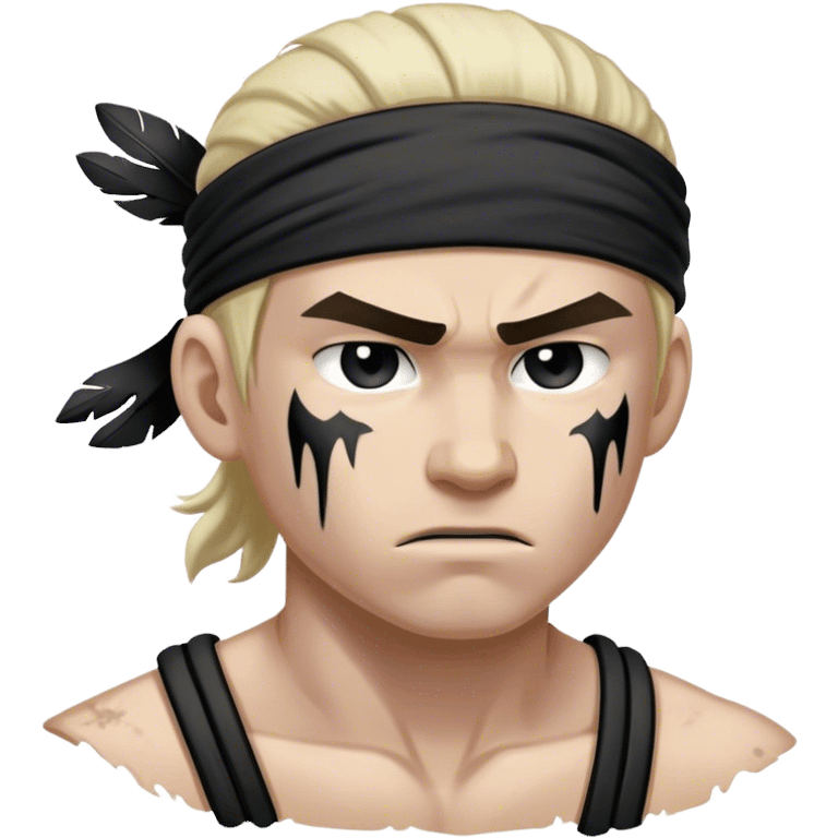 A battle-worn warrior with a black headband, sweat and dirt streaked across his pale skin emoji