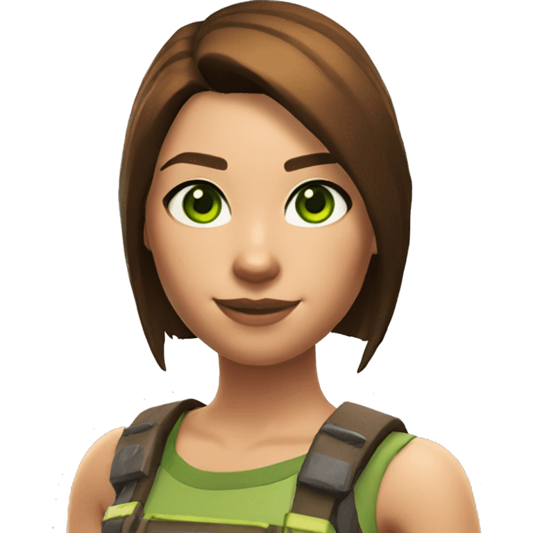 Female Fortnite Skin with brown straight hair and green eyes emoji